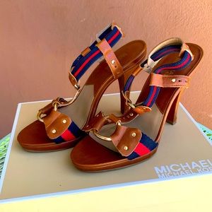 Michael Kors brown leather navy, red heel